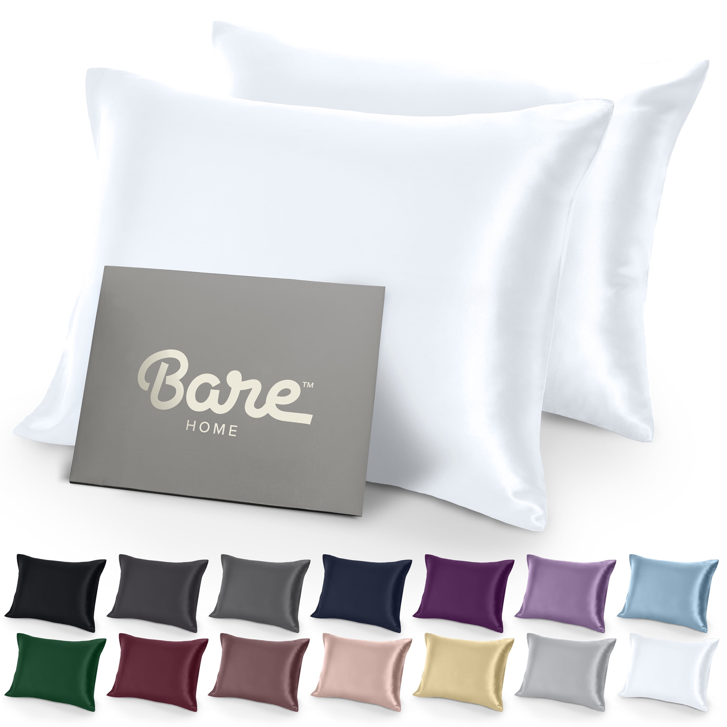 Bare Home Satin Pillowcase Set - Luxury Pillowcases - Soft and Smooth - Breathable - Envelope Closure - Standard, White