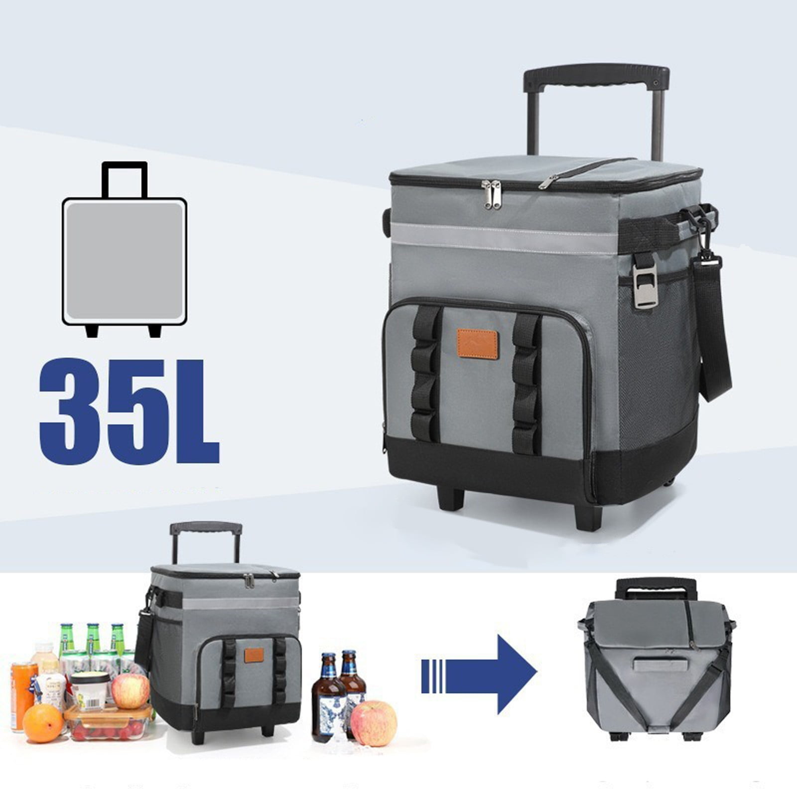 Large Capacity Rolling Cooler Bag with Telescopic Handle & Wheels