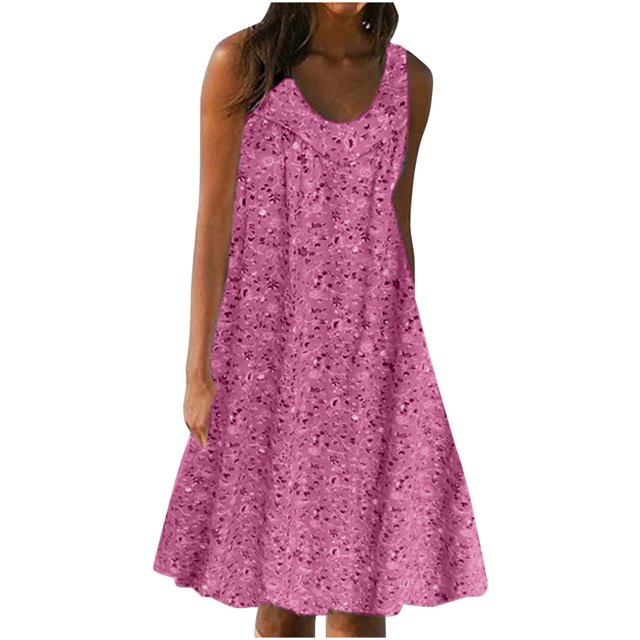 Mrat Robe Courte à Imprimé Floral pour Femmes, Tenue d'Intérieur, Col Rond, Sans Manches, Grande Taille, Robe de Nuit, Robes Décontractées pour Femmes P-108 Rose-A L