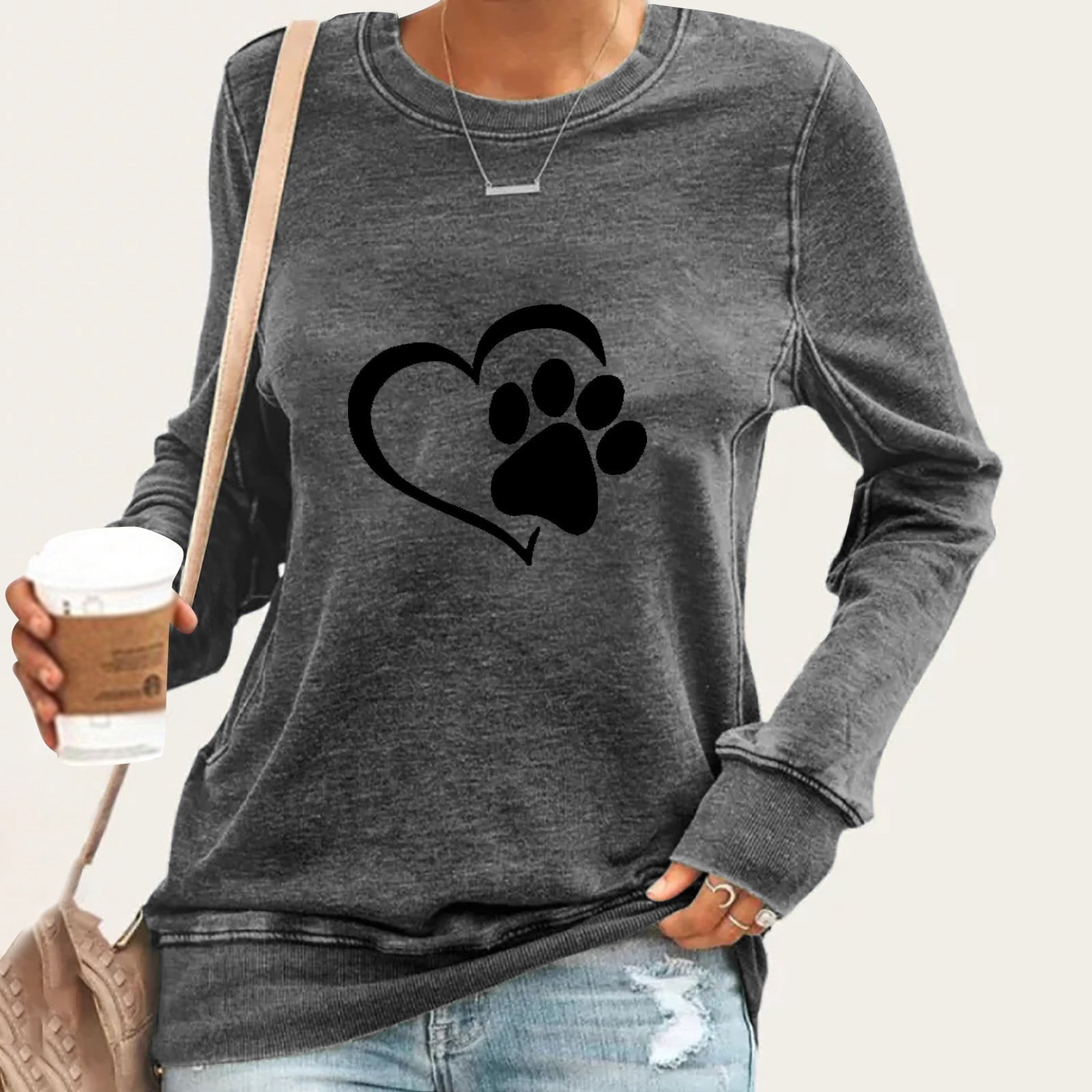 Nouveaux Hauts pour Femmes 2023 Mode Femme Col Rond Manches Longues T-Shirt Automne Imprimé Blouse Hauts Chandail en Molleton Grande Taille Chemise Manches Longues pour Femmes