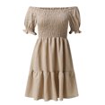 thumbnail image 5 of B91xZ Robes pour Femmes Manches Courtes Col en V Fendu Haut Bas Robe Longue à Volants avec Ceinture, Beige TG, 5 of 5