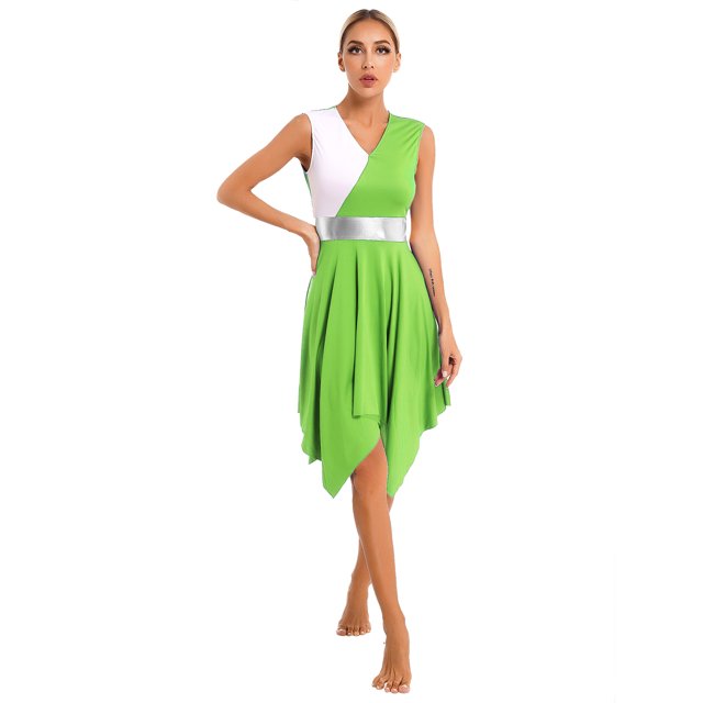 Aislor Robe de Danse Liturgique de Louange pour Femmes à Blocs de Couleur, Culte, Coupe Ample, Robe d'Église, Tenue de Louange, Vert Pâle, L