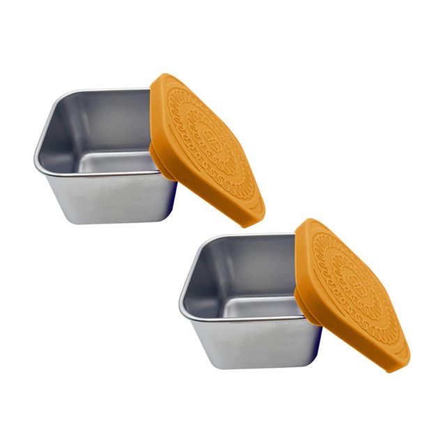 2PC Stainless Steel Cutlery Set Snack Box Leakproof Small Food Containers With Silicone Lids Stackable Snack Pots For Kids Stainless Steel Snack Containers Lunch Box For Kids School Orange