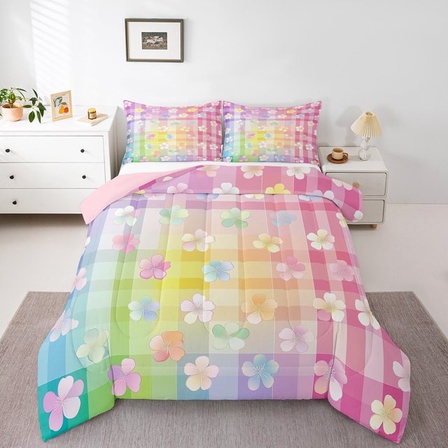 Erosebridal Ensembles de Literie Chics à Fleurs Format Double avec Couette, Insert de Couette Buffalo Coloré, Décor de Chambre à Fleurs, Réversible 3 Pcs