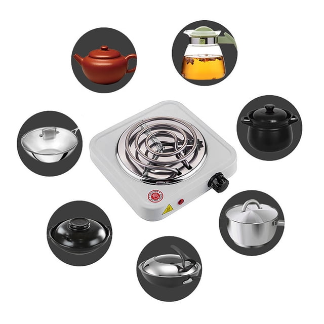Electric Single Burner, Overheat Protection 1000W White Small Electric Stove Adjustable for Kitchen US Plug 110V