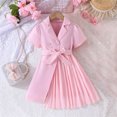 thumbnail image 2 of QHFBli Girls Dress Beige Short Sleeve Collar Button Front School Uniform Pink 3-4 Years, 2 of 7
