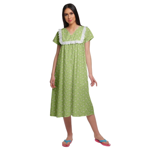 Moomaya Robe de Nuit à Manches Courtes Imprimée pour Femme, Col en V, en Coton