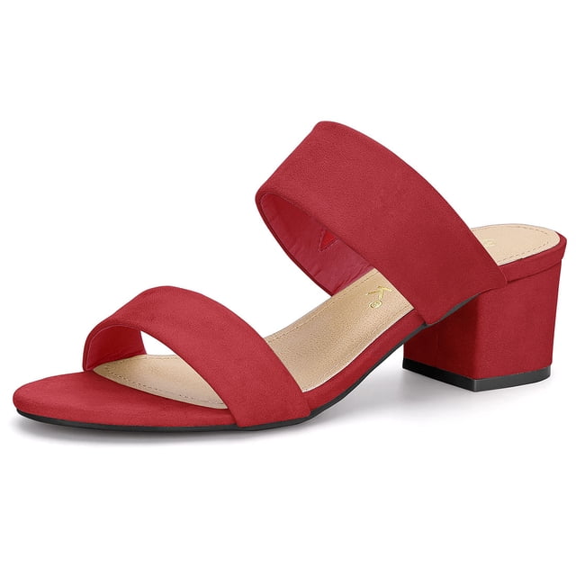 BLISSFUL STEP Sandales à Talon Bloc à Deux Brides pour Femme Rouge (Taille 7,5)