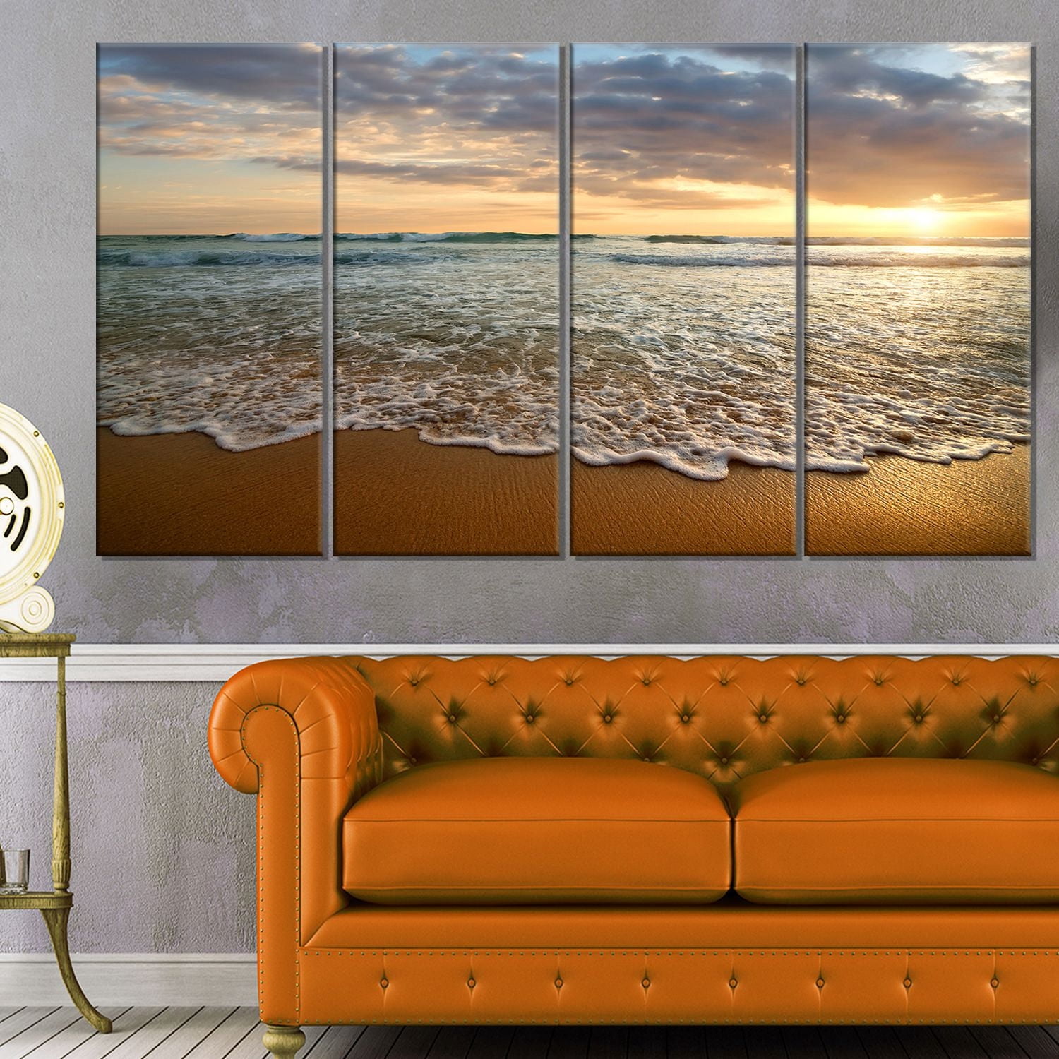 Tableau à toile Design Art Paysage marin contemporain Crépuscule brillant nuageux sur mer calme