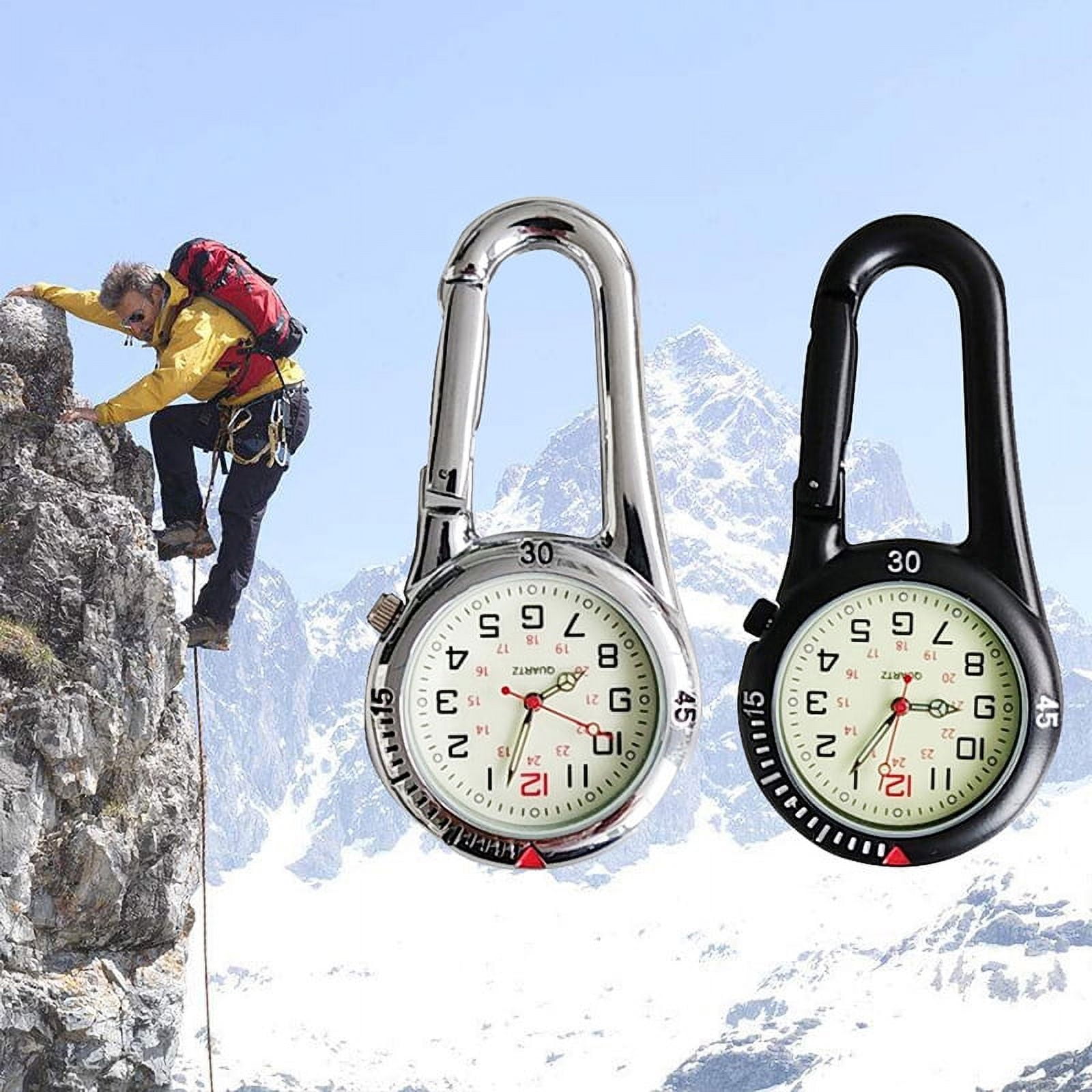Queto 2pcs Clip-On Sports Digital Watch, Backpack Carabiner Watch, Glow In The Dark Clip Pocket Watch For Doctors, Nurses, Paramedics, Chefs, Sports,