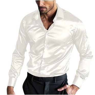 Cameland Chemise Habillée en Satin de Luxe pour Homme, Soie Brillante, Manches Longues, Chemise Boutonnée, Chemise Élégante pour Mariage, Chemises Légères pour Fête