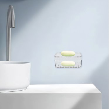 HONITANO Wall Mounted Clear Soap Holder No Drill Installation with Draining Tray for Bathroom Use
