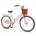 thumbnail image 1 of Gymax 26-Inch Beach Cruiser Bike w/Adjustable Seat Woven Basket & Rear Rack Pink, 1 of 9