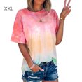 thumbnail image 4 of Femmes T-Shirt Cravate Teint Causal Top Manches Courtes T-Shirt Manches Blouse à Col Rond, Rose, XXL, 4 of 8