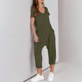thumbnail image 4 of Yuyuzo Jumpsuits for Women Short Sleeve V Neck Rompers Wide Leg Cropped Pants Overalls with Pockets, 4 of 7