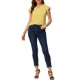thumbnail image 2 of INSPIRE CHIC Women's Solid V Neck Cap Short Sleeves Work Blouse S Light Yellow, 2 of 5