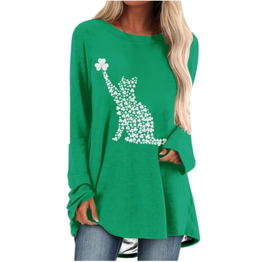 CEHVOM T-Shirts à Col Rond Amples pour Femmes et Dames de la Saint-Patrick, Décontractés, à Imprimé, Blouse à Manches Longues