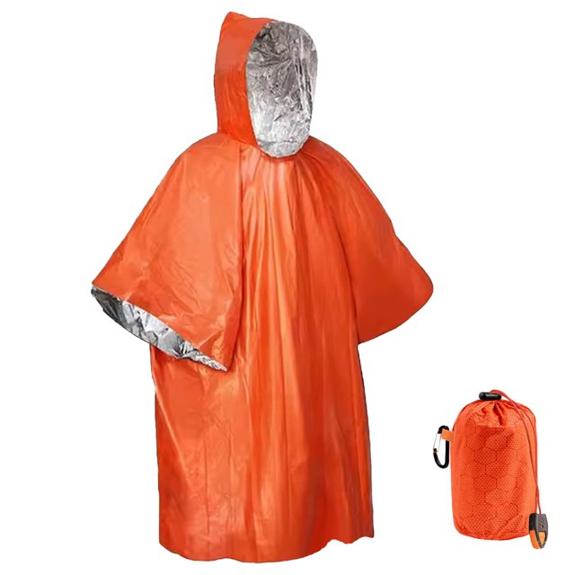 TopLLC Poncho de Pluie à Capuchon, Imperméable d'Urgence Isolé Réfléchissant en Film d'Aluminium PE, Imperméable Réutilisable Résistant aux Intempéries, Équipement de Survie Portable Double Face pour la Randonnée, le Camping et l'Extérieur