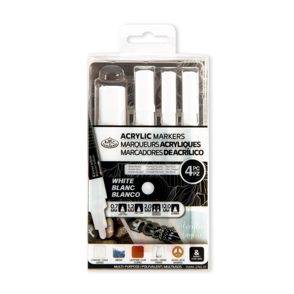 Royal & Langnickel Acrylic Paint Marker, Variable Tips, White, 4 pack