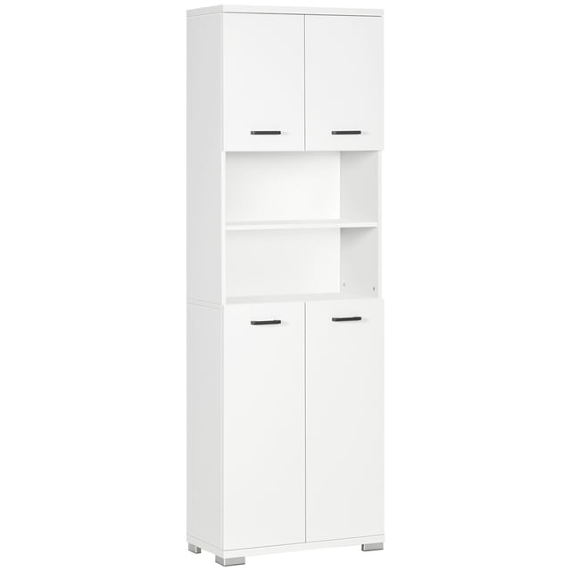 kleankin Armoire de Rangement de Salle de Bain Haute avec Portes et Placards, Blanc. Ce Meuble de Salle de Bain vertical Comprend Deux Placards Fermés avec Tablettes Ajustables et Deux Tablettes Ouvertes pour Organiser Serviettes, Linge et Produits d'Hygiène. Fabriqué en Panneau de Particules avec une surface Enduite de Mélamine pour un Nettoyage Facile, Mesure 23,6 Pouces de long, 13,2 Pouces de Large et 72 Pouces de Hauteur. Comprend une Conception Anti-Basculement pour la Sécurité, Idéal pour Maximiser le Rangement dans les Espaces Étroits.