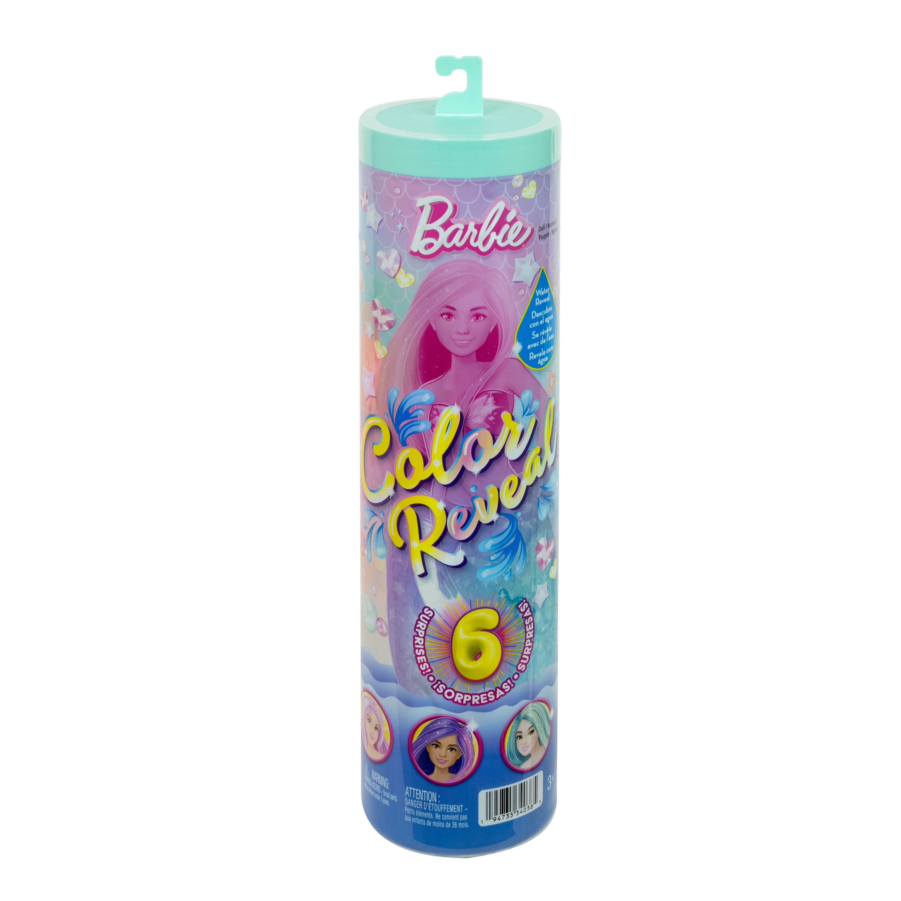 Barbie Poupée Barbie Color Reveal Sirène avec accessoires, 6 surprises (les styles peuvent varier)