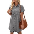 thumbnail image 4 of Wangsaura Robe en Denim d'Été pour Femmes, Col à Revers à Manches Courtes avec Boutons, Décontractée, 4 of 6