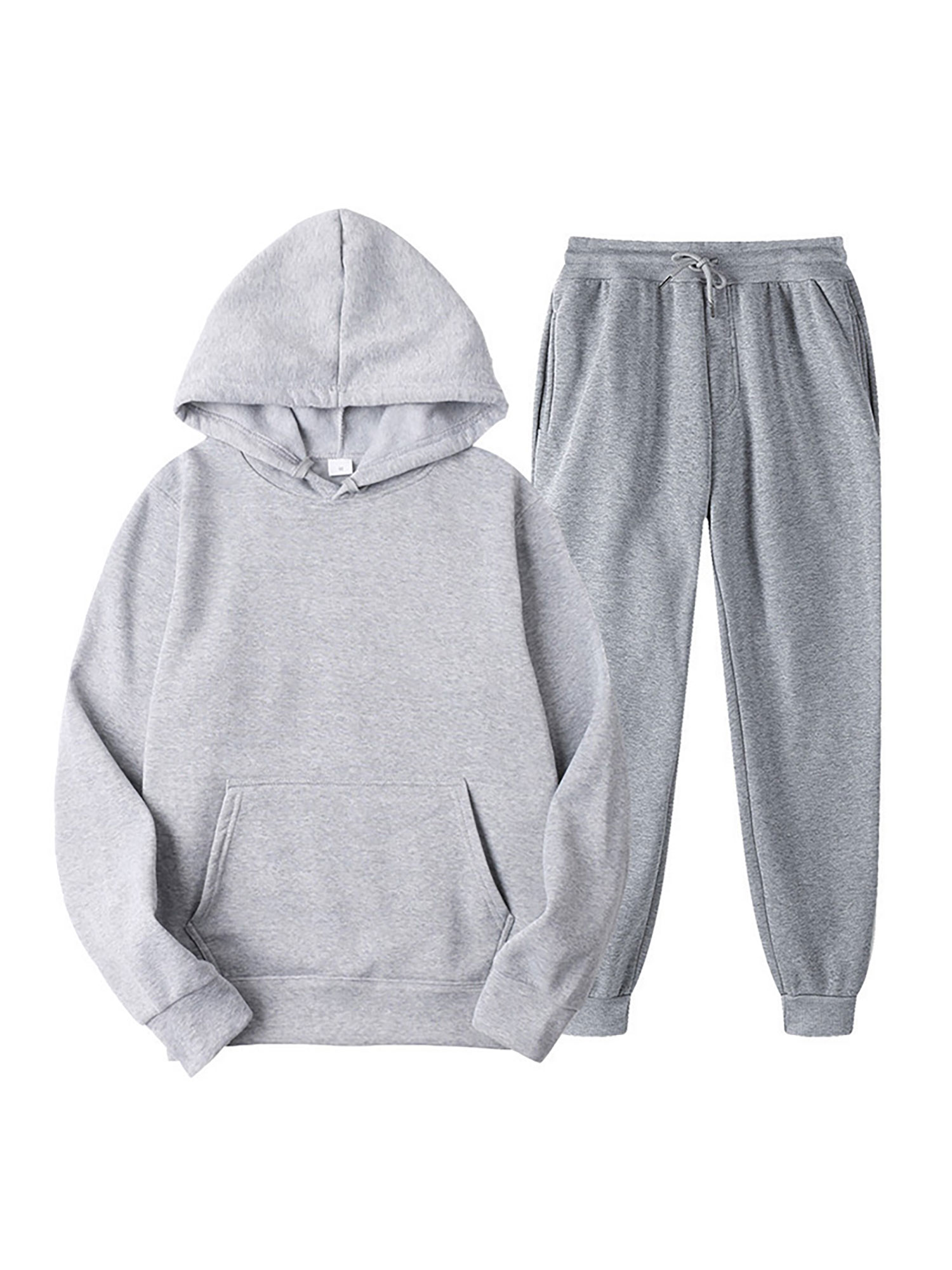 Innerwin Sweatshirts+Pant Outfits Two Pieces Men Tracksuit Set Sports 2 Pcs Fleece Jogger Sets Grey S