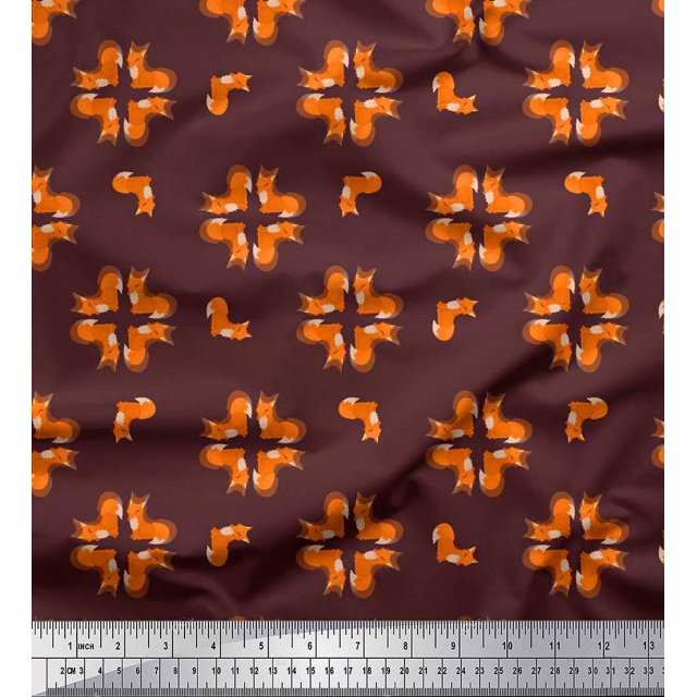 Soimoi Rayon Fabric Fox Kids Print Fabric by The Yard 56 Inch Wide