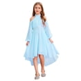 thumbnail image 1 of Oyolan Kids Girls Solid Color Halter Off-shoulder Long Sleeve Party Dress with Ruffled Hem Flower Girls Gown Light Blue 14, 1 of 7