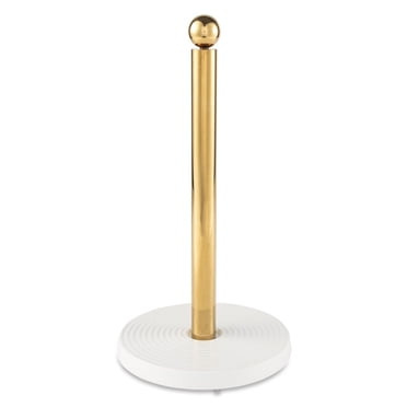 Thyme and Table, Paper Towel Holder with Ribbed Ceramic Base, White and Gold
