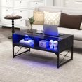 thumbnail image 2 of Gymax High-gloss LED Coffee Table w/ Faux Marble & Tempered Glass Top 4 Storage Cubes Black, 2 of 10