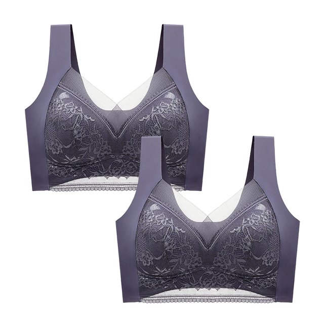 AherBiu 2PCS Plus Size Bras for Women Lace Full Coverage Push up Padded Large Bust Bralettes Solid Color Everyday Bras
