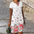 thumbnail image 1 of SMihono Robe d'Été Grande Taille pour Femmes 2023 Manches Courtes Robes Mode Fleurs Imprimées Taille Robe Soleil Col en V Longueur Genou, 1 of 5