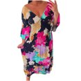 thumbnail image 1 of Pisexur Robe à Manches Courtes Col en V Mode Women Été Décontracté Taille Élastique Col en V Imprimé Manches 3/4 Robe Ample Women Robe, 1 of 6