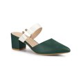 thumbnail image 1 of BLISSFUL STEP Mules pour Femmes Bout Pointu Bride à Boucle Talon Bloc Chaussures à Enfiler Vert Blanc 10, 1 of 7