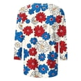 thumbnail image 5 of Frostluinai T-Shirt Patriotique pour le Memorial Day Hauts pour Femmes Col Rond Manches 3/4 Hauts de Détente Grande Taille T-Shirts Floraux Rouge Blanc et Bleu, 5 of 5