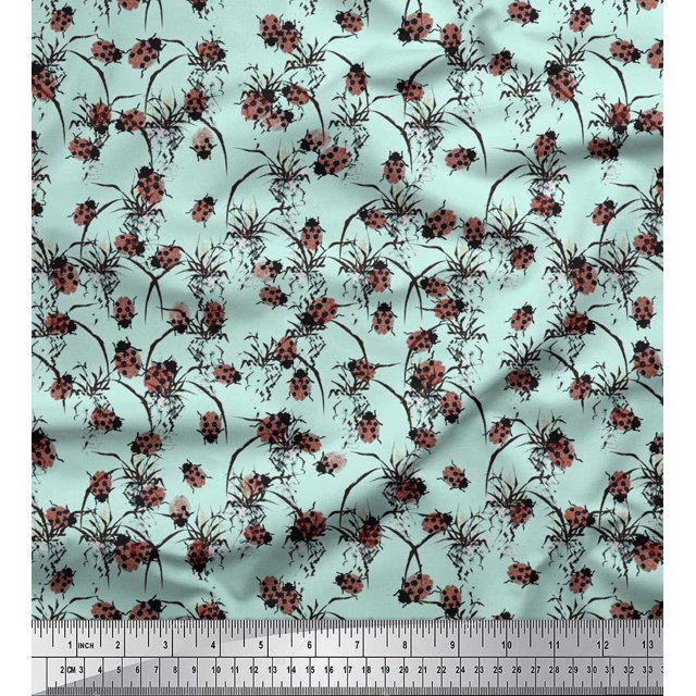 Soimoi Polyester Crepe Fabric Brush Stroke & Insect Print Fabric by The Yards 42 Inch Wide