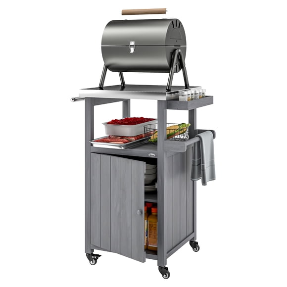 Outsunny Grill Table with Stainless Steel Top, Pizza Oven Table, Dark Grey
