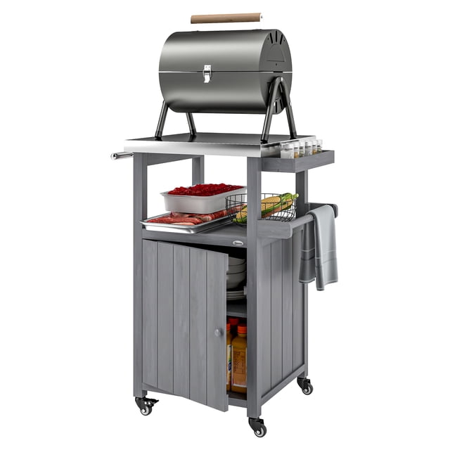 Outsunny Grill Table with Stainless Steel Top, Pizza Oven Table, Dark Grey