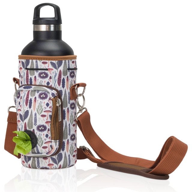 Made Easy Kit Water Bottle Carrier with Pocket for Dog Poop Waste Bags and Adjustable Padded Shoulder Strap