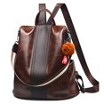 thumbnail image 1 of Faux Leather Backpack Unisex Solid Color Fashion Big Casual Daypack Shoulder Bag, 1 of 10