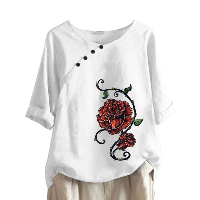 CHUANK Hauts pour Femmes en Solde à Moins de 10$ Hauts Décontractés Printemps Été Manches Longues en Coton Lin Imprimé Graphique Pissenlit Col Rond Blouses Vintage Grande Taille