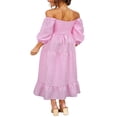 thumbnail image 3 of Femmes Été Robe Bohème Adultes Off-Épaule Smocked Puff Manches Plaid une Seule Pièce, 3 of 7