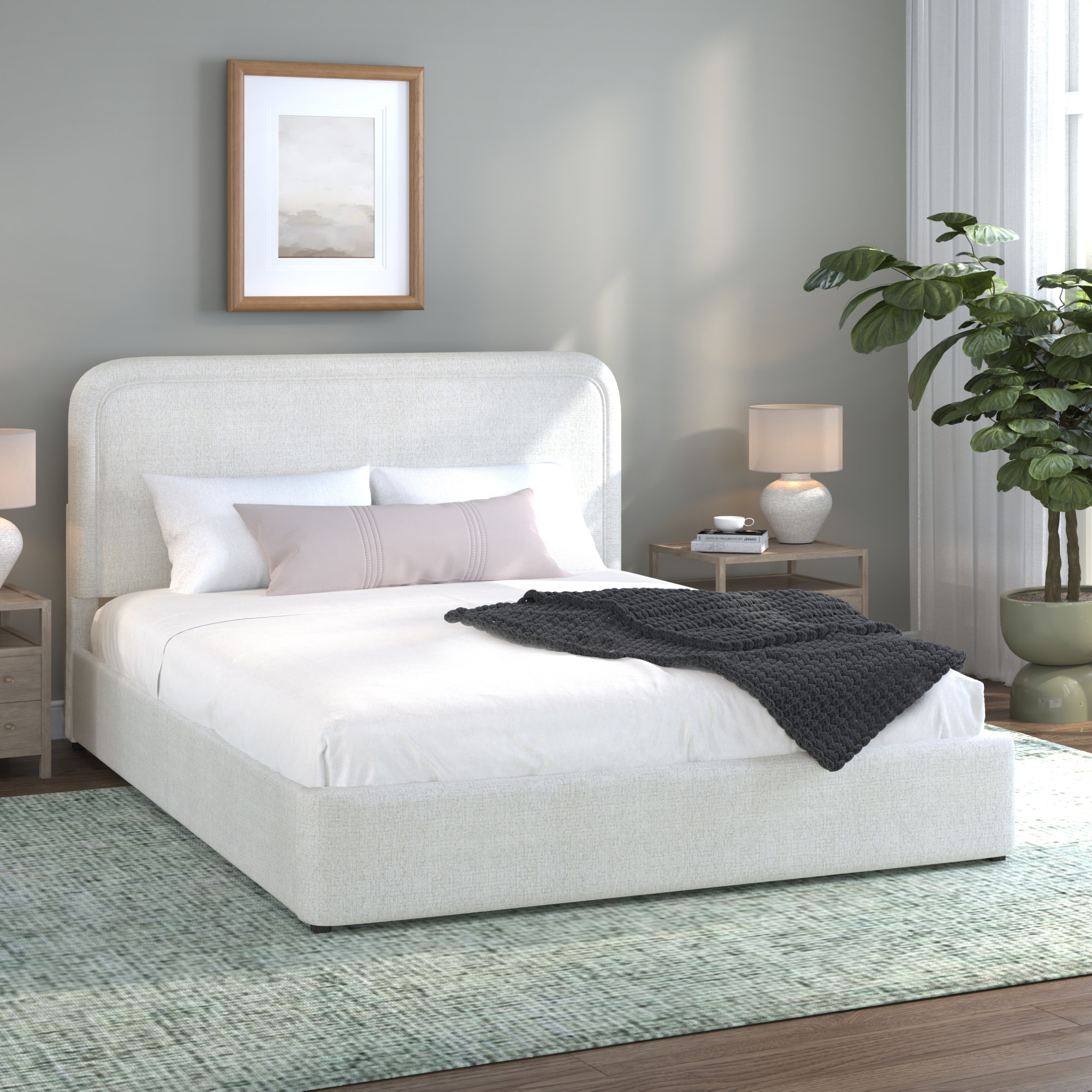 Lit plateforme double Juliet en tissu bouclé – Better Homes & Gardens, couleur ivoire
