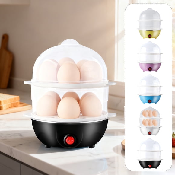 Yhmxh Egg Cooker Electric with Auto Shut Off, 7/14 Eggs Capacity, Anti Dry Burning 2 Layer Large Capacity Steamer Measuring Cup 14 Hard Boiled Poached Eggs Stainless Steel Breakfast Machine Portable