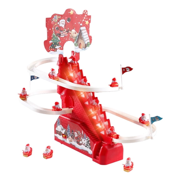 Hearth & Gear Jouet d'Escalade de Noël Père Noël Jeu d'Escalade Père Noël Jouet d'Escalade Automatique d'Escaliers avec Lumières LED Jouets Musicaux pour Père Noël Jouets Amusants pour Enfants Garçons et Filles Ludi Gymnase en Bois Jeux Fille 3
