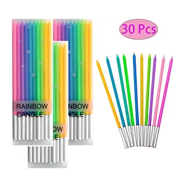 30Pcs Birthday Cake Candles Long Thin Colorful Cake Candles for Wedding Birthday Party Cake Decoration