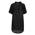 thumbnail image 4 of Robe en Denim à Manches Courtes pour Femmes, Robes Courtes à Boutons à Col en V Coupe Ample Robe d'Été en Jean Robe d'Été avec Manches Noir G, 4 of 8