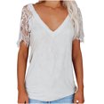 thumbnail image 1 of Mode Femmes T-shirt à Manches Courtes en Dentelle à Plumes Col en V, 1 of 5