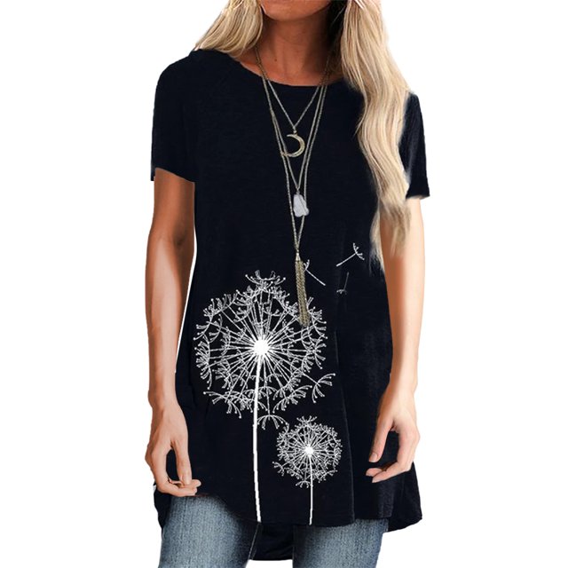 Innerwin T-Shirt Col Rond Femme Tee Vêtements de Détente Manches Courtes Hauts Décontractés Noir TTG